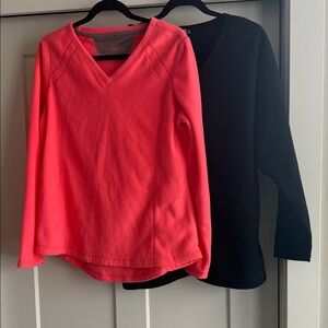 Women’s Tek Gear V-Neck Long Sleeve Tops - Salmon Pink and Black